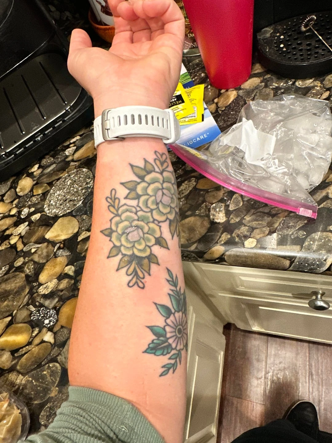 green and blue tattoo after 1 sessions